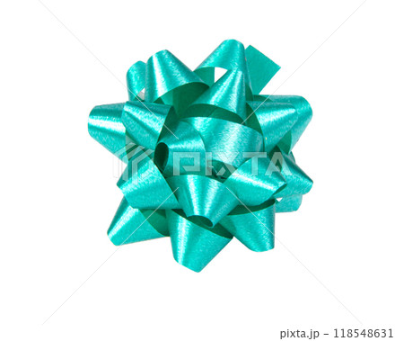 Festive gift bow green color isolated on the white 118548631