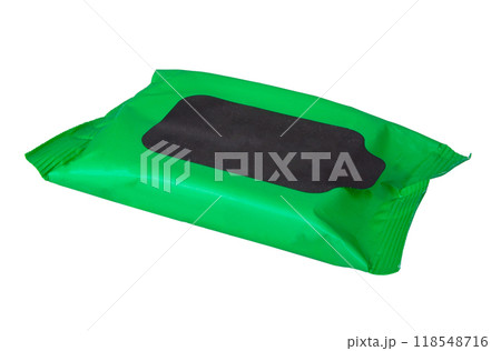 Green pack of wet wipes isolated on the white 118548716