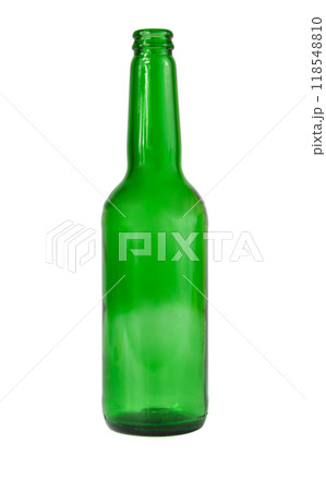 Empty green bottle beer isolated on the white Empty green bottle beer isolated on the white 118548810