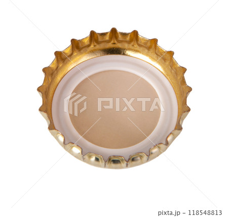 Metallic bronze beer cap isolated on the white 118548813