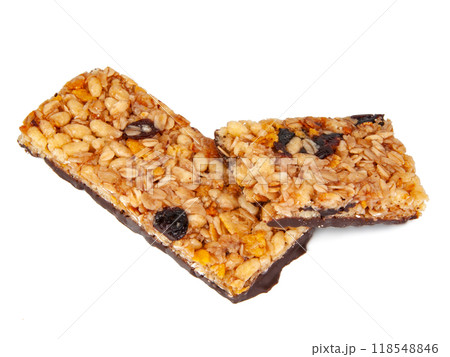Protein muesli granola bar isolated on the white Protein muesli granola bar isolated on the white 118548846