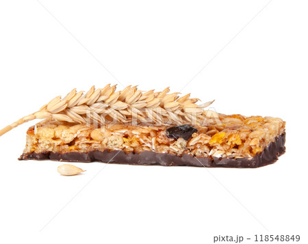 Protein muesli granola bar isolated on the white 118548849