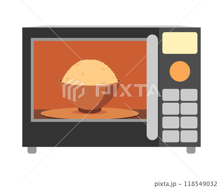 ボタン式の電子レンジでご飯を温めるイラスト ボタン式の電子レンジでご飯を温めるイラスト 118549032