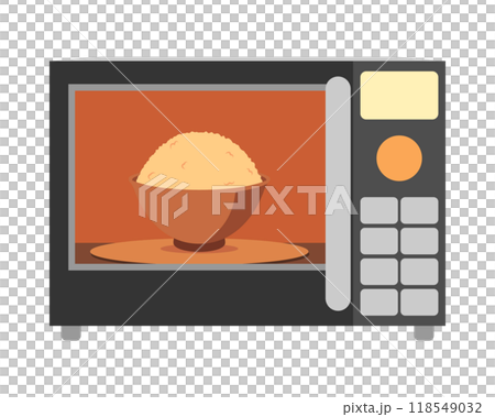 ボタン式の電子レンジでご飯を温めるイラスト ボタン式の電子レンジでご飯を温めるイラスト 118549032