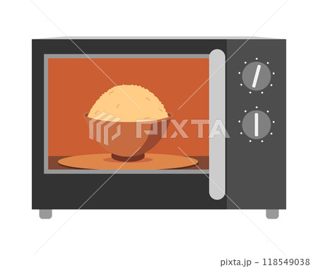 ダイヤル式の電子レンジでご飯を温めるイラスト ダイヤル式の電子レンジでご飯を温めるイラスト 118549038