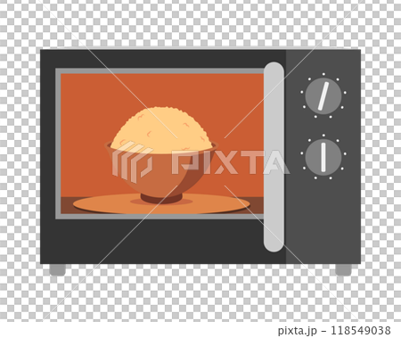 ダイヤル式の電子レンジでご飯を温めるイラスト ダイヤル式の電子レンジでご飯を温めるイラスト 118549038