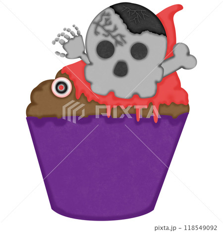 Halloween cupcake with frosting and skull decoration. 118549092