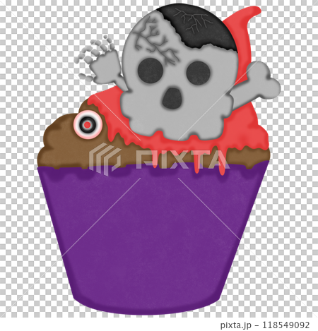 Halloween cupcake with frosting and skull decoration. 118549092