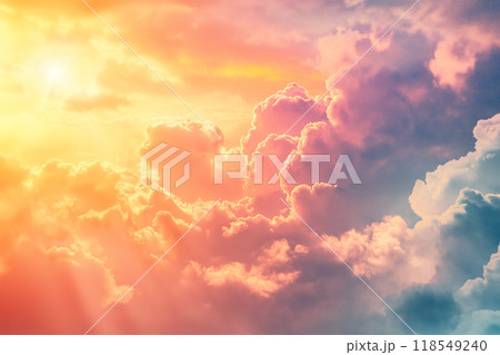 Beautiful background of sky and cloud with the sun shining through by generative ai 118549240