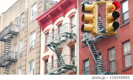 New York City street crossroad, yellow traffic light, transport road intersection, United States. New York City street crossroad, yellow traffic light, transport road intersection, United States. 118549893
