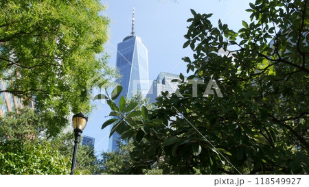 New York City Manhattan Downtown Financial District street. World Trade Center, Battery park, USA. 118549927