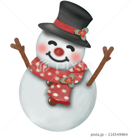 Cute snowman illustration in a cartoon style created with vibrant hand drawn colors. Cute snowman illustration in a cartoon style created with vibrant hand drawn colors. 118549964