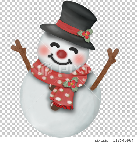 Cute snowman illustration in a cartoon style created with vibrant hand drawn colors. Cute snowman illustration in a cartoon style created with vibrant hand drawn colors. 118549964