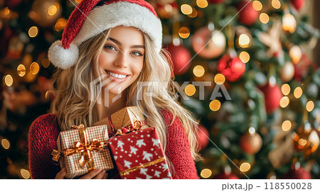 クリスマスギフトを持つサンタガール 118550028