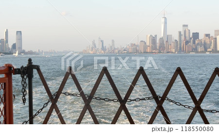 New York City skyline from ferry boat to Staten Island. Manhattan downtown, World Trade Center, USA. New York City skyline from ferry boat to Staten Island. Manhattan downtown, World Trade Center, USA. 118550080