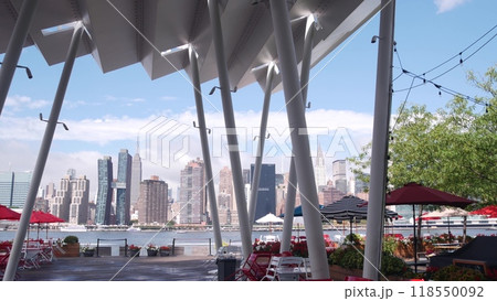 New York City waterfront skyline, Manhattan Midtown riverfront skyscrapers. Cityscape from Queens. 118550092