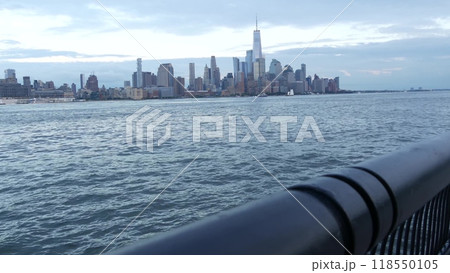New York City waterfront skyline, Manhattan Downtown Financial district, World Trade Center cityscape 118550105