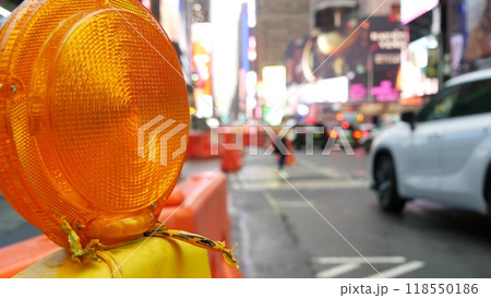 New York City Times Square, Manhattan Midtown Broadway street, USA. Roadwork construction, traffic. New York City Times Square, Manhattan Midtown Broadway street, USA. Roadwork construction, traffic. 118550186