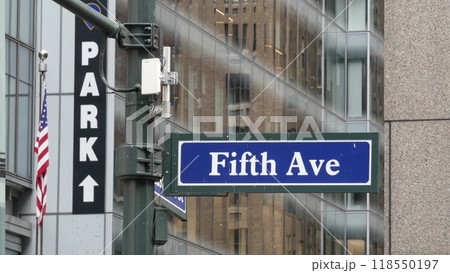 Fifth avenue, 5 ave road sign, Manhattan midtown architecture, New York City 5th av street corner. Fifth avenue, 5 ave road sign, Manhattan midtown architecture, New York City 5th av street corner. 118550197