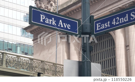 New York City Grand Central Terminal, 42 street, Park Avenue road sign, Pershing Square architecture New York City Grand Central Terminal, 42 street, Park Avenue road sign, Pershing Square architecture 118550226