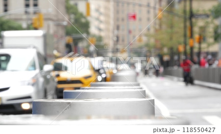 New York City Manhattan Downtown Financial District Church street. Yellow taxi, people. Defocused. New York City Manhattan Downtown Financial District Church street. Yellow taxi, people. Defocused. 118550427