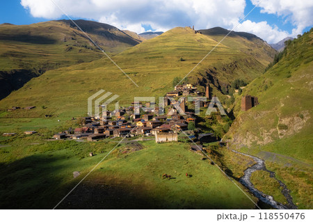 Old ancient mountain village Dartlo. Georgia. Tusheti, Caucasus mountains 118550476