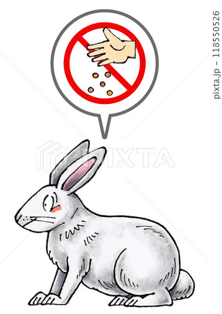 白いウサギに餌やり禁止マーク 白いウサギに餌やり禁止マーク 118550526