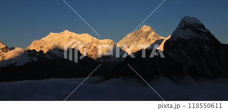 Mount Everest at sunset, autumn scene in the Gokyo Valley, Nepal. Mount Everest at sunset, autumn scene in the Gokyo Valley, Nepal. 118550611