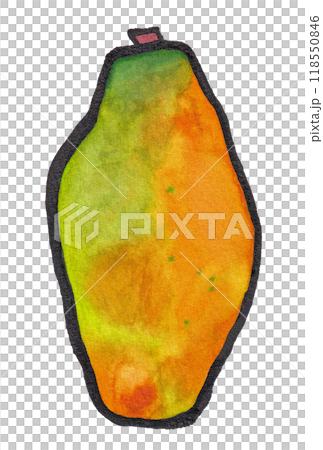 手描きの水彩画(絵手紙)「パパイア(パパイヤ)」縦 118550846