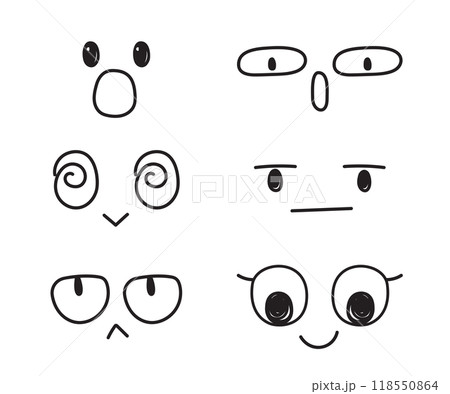 Set of anime or cartoon eyes hand drawn for element, facial expression, face, mouth 118550864