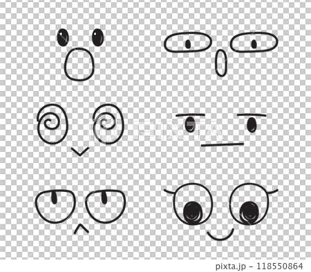 Set of anime or cartoon eyes hand drawn for element, facial expression, face, mouth 118550864