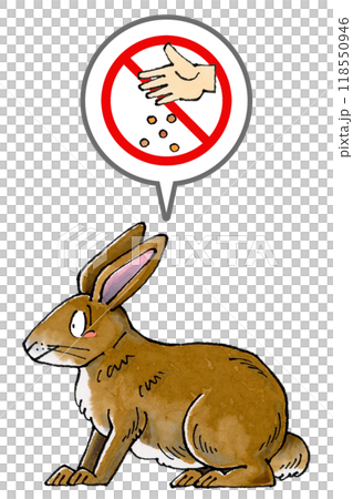 茶色いウサギに餌やり禁止マーク 茶色いウサギに餌やり禁止マーク 118550946
