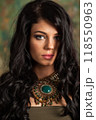 Brunette fashion model woman with healthy long hairstyle and trendy make-up.  118550963