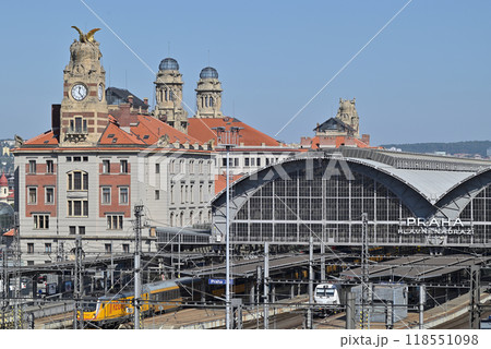 Prague Main Railway Station (Praha hlavni nadrazi), the busiest railway hub in Czechia, in Prague, capital of Czech Republic Prague Main Railway Station (Praha hlavni nadrazi), the busiest railway hub in Czechia, in Prague, capital of Czech Republic 118551098
