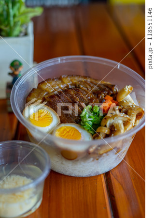 Chashu Rice Bowl on the Table 118551146
