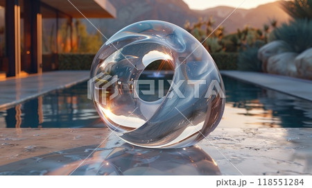 A 3D glass logo with a crystal-clear finish. 118551284