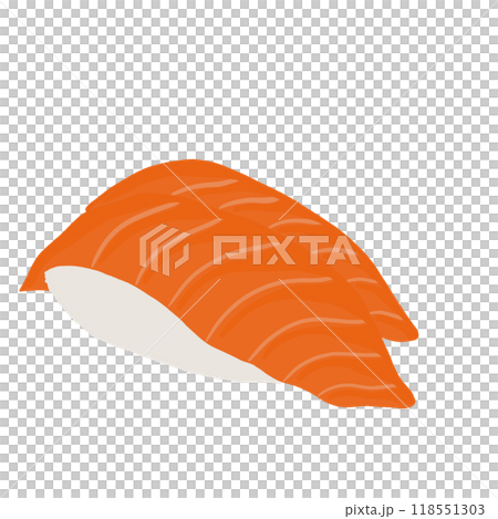 Hand drawn salmon sushi for Japanese food, cafe, restaurant, menu, recipe, cook book, ingredients, Asian food, lunch, dinner, department store, food zone, patch, brooch, sticker, cuisine 118551303