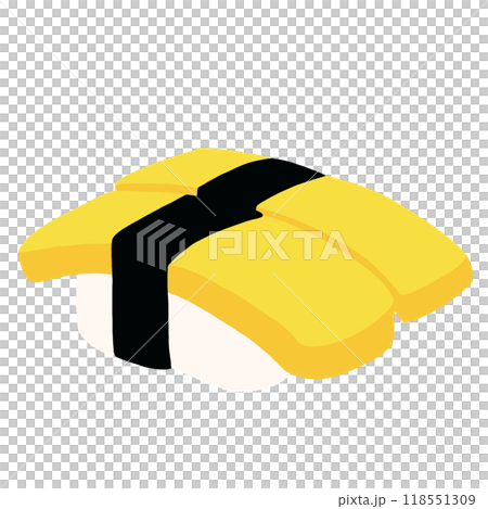 Hand drawn sushi with egg and seaweed for Japanese food, cafe, restaurant, menu, recipe, cook book, ingredients, Asian food, lunch, dinner, department store, food zone, patch, brooch, sticker 118551309
