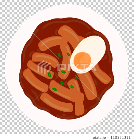 Hand drawn tteokbokki with boiled egg or Korean rice cake for Asian food, cafe, restaurant, menu, recipe, cook book, ingredients, breakfast, lunch, dinner, department store, quick meal, cuisine Hand drawn tteokbokki with boiled egg or Korean rice cake for Asian food, cafe, restaurant, menu, recipe, cook book, ingredients, breakfast, lunch, dinner, department store, quick meal, cuisine 118551311