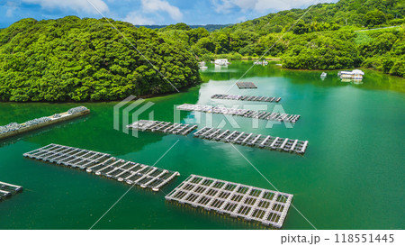 ドローンで撮影した牡蠣の養殖場 118551445