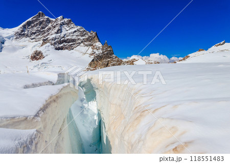 Crevasse nearby Jungfraujoch in Bernese Oberland, Switzerland 118551483