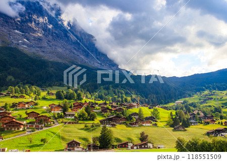 View of Grindelwald village in Bernese Oberland, Switzerland 118551509
