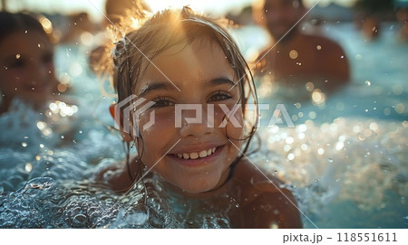 A family enjoying a day at a water park. 118551611