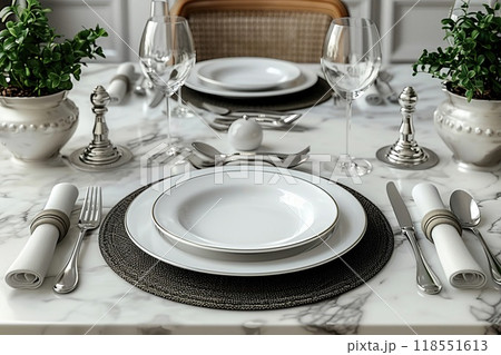A mockup of a cutlery set for a fine dining experience 118551613