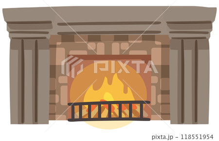 火の灯った暖炉のベクターイラスト 118551954