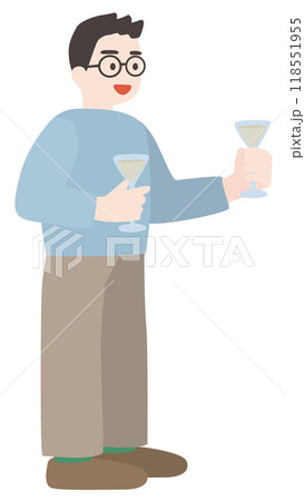 グラスを持つ眼鏡の男性のベクターイラスト 118551955