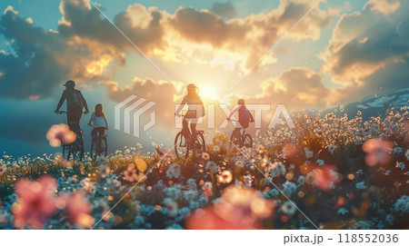 A family going for a bike ride together. 118552036