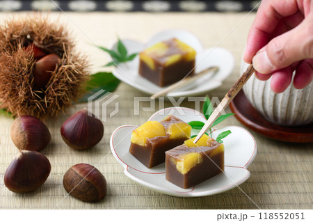 日本を代表する和菓子 羊羹 （ 栗蒸し羊羹 ） 118552051