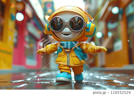 A 3D cartoon character in a fun and playful pose 118552529