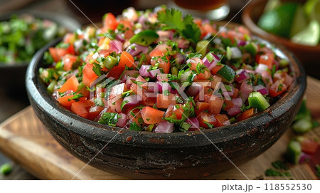 A close-up of a bowl of authentic Mexican salsa. 118552530